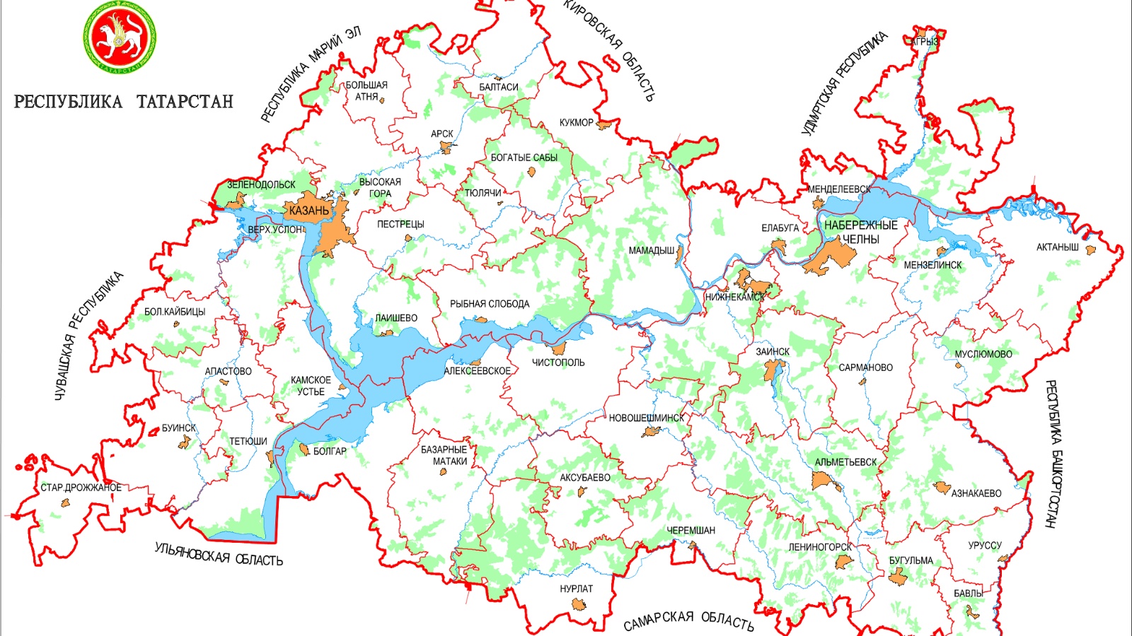 Карта Татарстана с районами