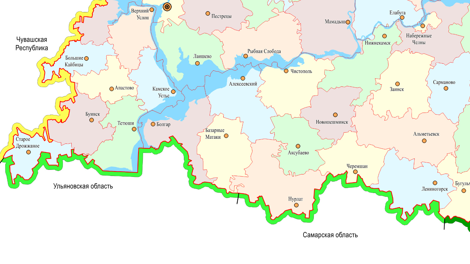 Карта татарстана и башкортостана с городами